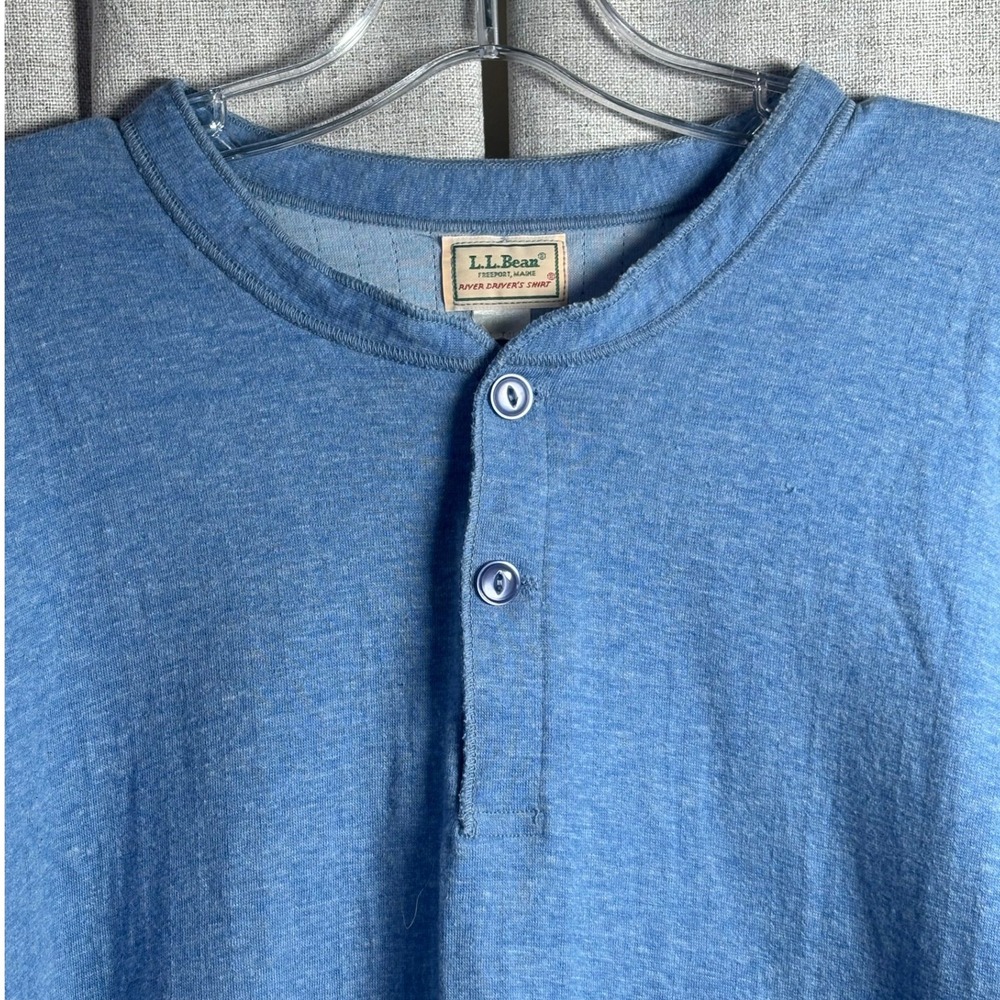 LL Bean River Driver's Shirt Mens Large Tall Blue Henley Wool Blend Made in USA - Picture 1 of 7